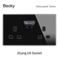 13A UK Double Socket Switch – Tempered Glass Panel