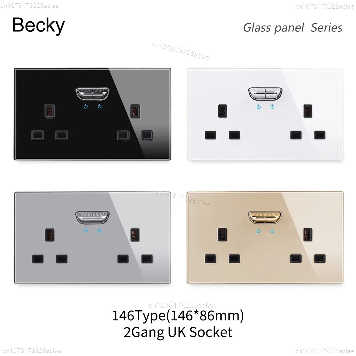 13A UK Double Socket Switch – Tempered Glass Panel