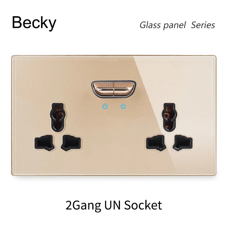 13A UK Double Socket Switch – Tempered Glass Panel