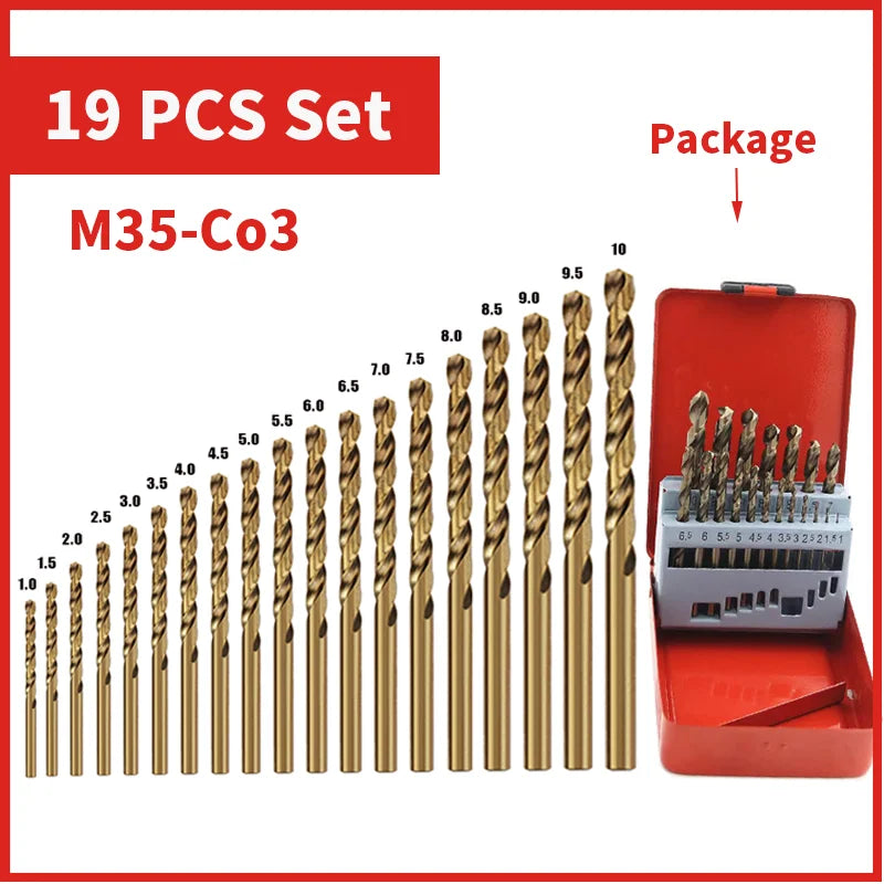 Cobalt HSS M35 Twist Drill Bit Set for Metal & Stainless Steel