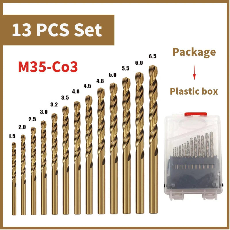 Cobalt HSS M35 Twist Drill Bit Set for Metal & Stainless Steel
