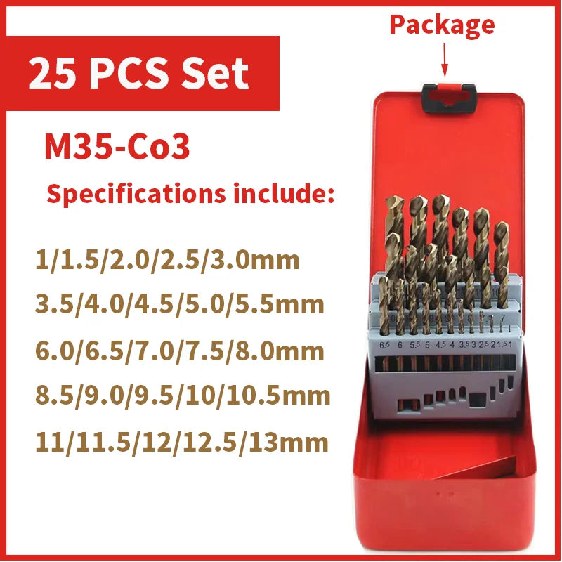 Cobalt HSS M35 Twist Drill Bit Set for Metal & Stainless Steel