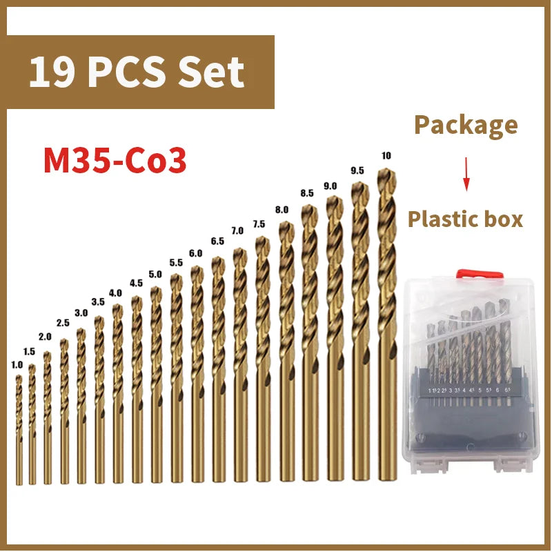 Cobalt HSS M35 Twist Drill Bit Set for Metal & Stainless Steel
