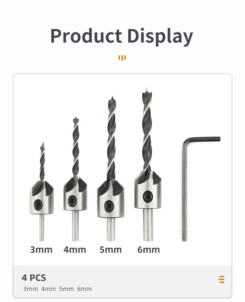 HSS Countersink Drill Bit Set 3mm–10mm – Woodworking Chamfer & Pilot Hole Bits