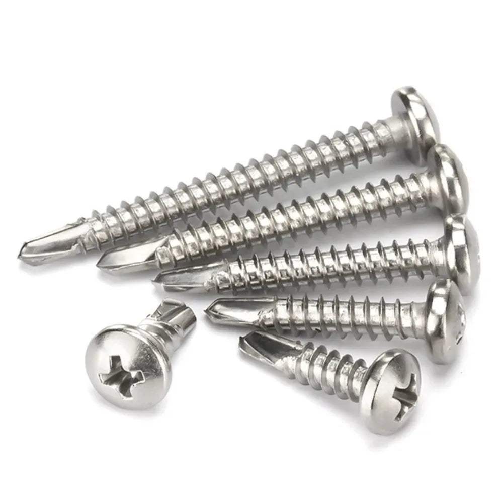 50PCS Stainless Steel Self Tapping Screws Round Washer Cross Phillips Self Drilling Screws Flat Head High-Strength Fasteners