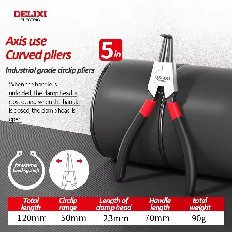 DELIXI ELECTRIC 5-Inch Internal External Circlip Pliers with Non-Slip Handle for Snap Rings, Hoses & Gasket Removal