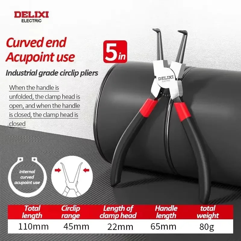 DELIXI ELECTRIC 5-Inch Internal External Circlip Pliers with Non-Slip Handle for Snap Rings, Hoses & Gasket Removal