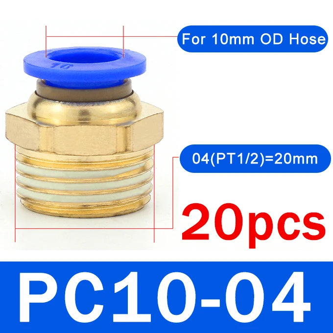 20PCS Pneumatic Air Connector Fitting PC 4mm 6mm 8mm 10mm 12mm Thread 1/8" 1/4" 3/8" 1/2" Hose Fittings Pipe Quick Connectors
