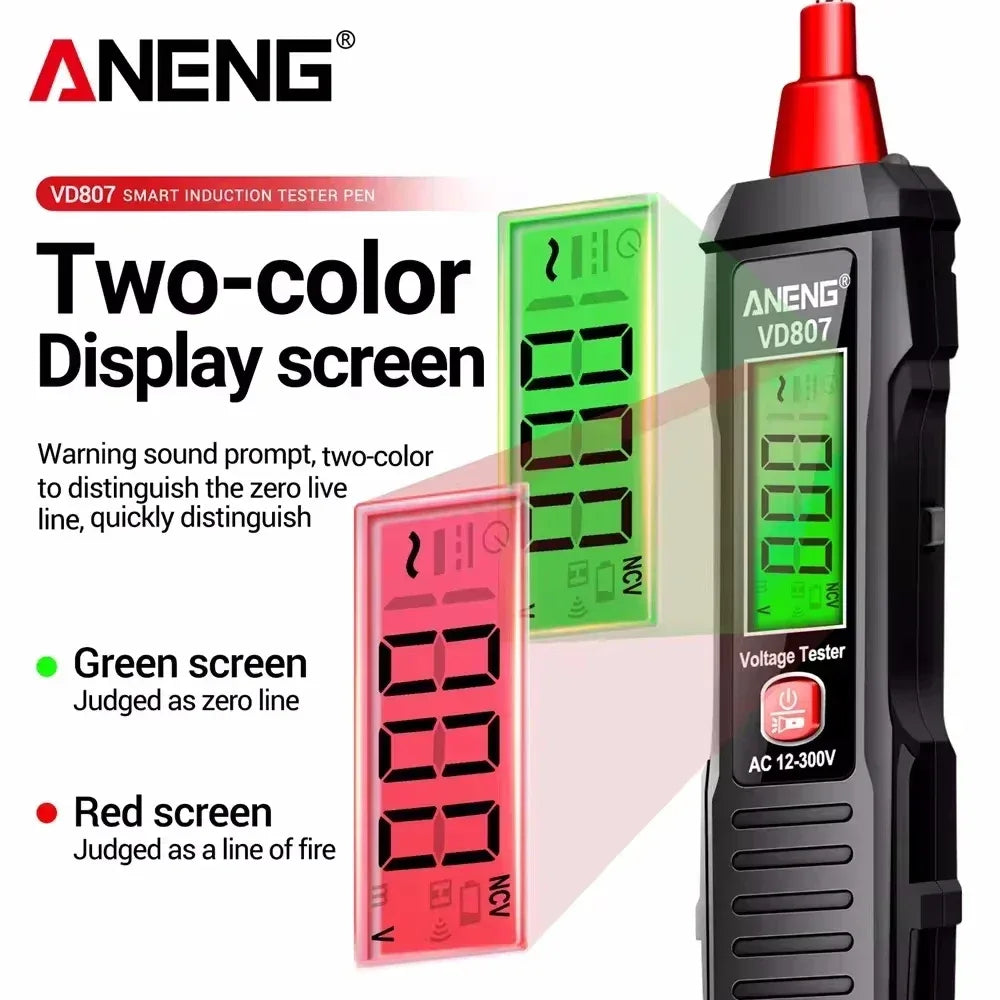 ANENG VD807 Digital Voltage Tester Pen Non-Contact Voltage Tester AC 12-300V Test Pencil 50/60Hz Alarm Zero Fire Wire Tester