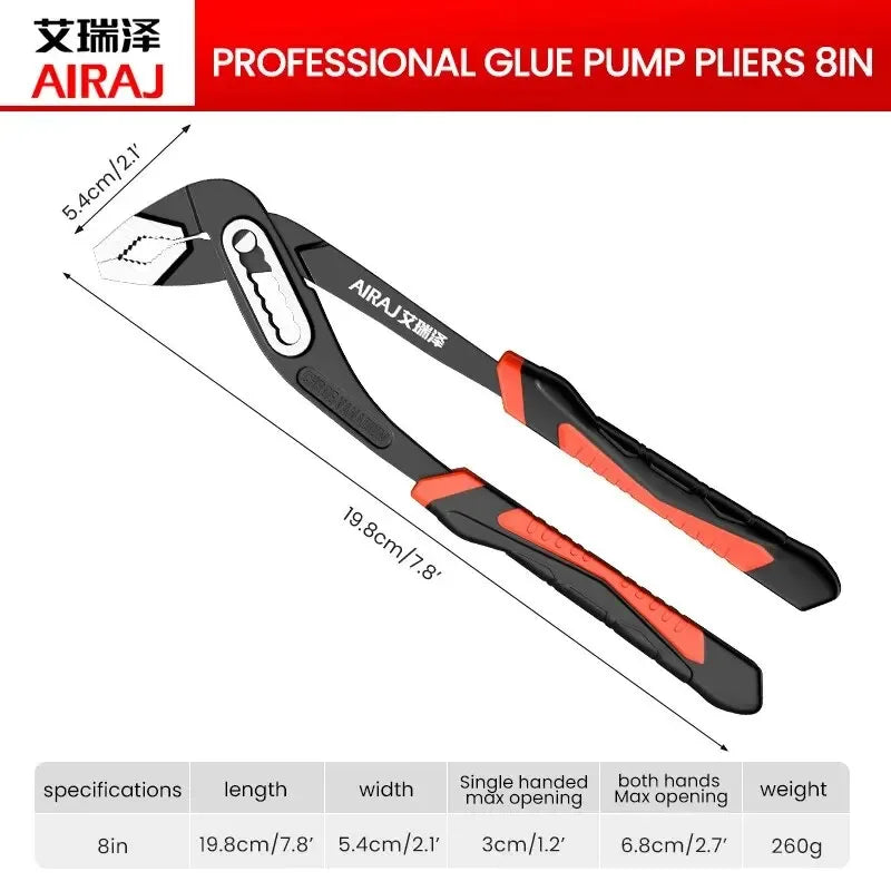 AIRAJ 8/10/12 Inch Multifunctional Adhesive Pump Pliers, Quick Release Water Pipe Pliers, Industrial Grade Electrician Tool