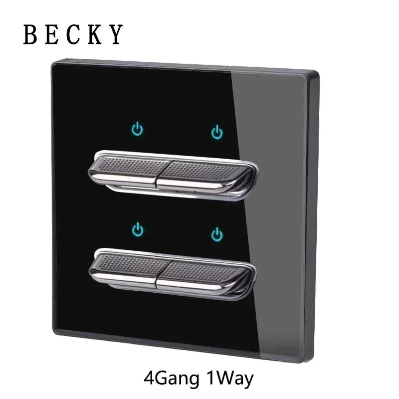 Black Tempered Glass Wall Switch Panel Led European 16a Socket Retro Toggle Light Switch Eu Uk Standard 2usb Socket 1Gang-4gang