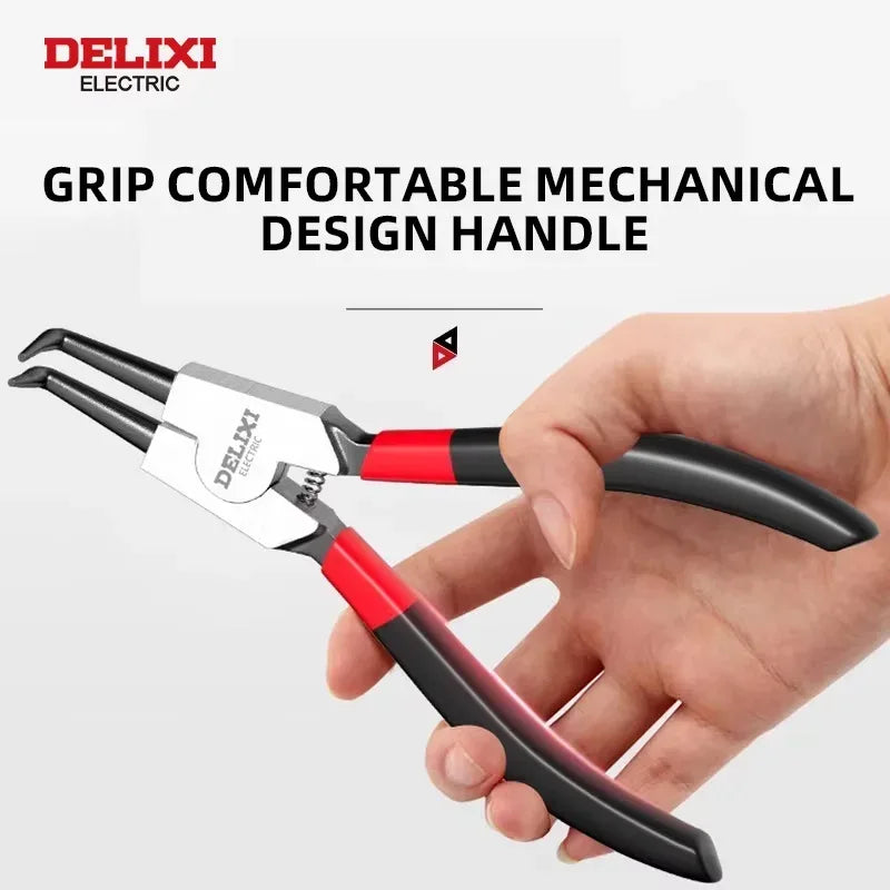 DELIXI ELECTRIC 5-Inch Internal External Circlip Pliers with Non-Slip Handle for Snap Rings, Hoses & Gasket Removal