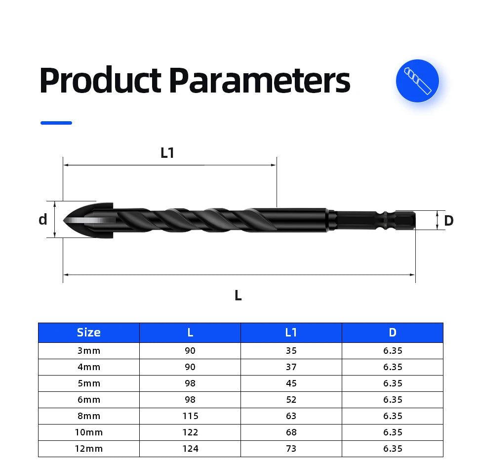Tungsten Carbide Tile & Glass Drill Bit Set (3–12mm)
