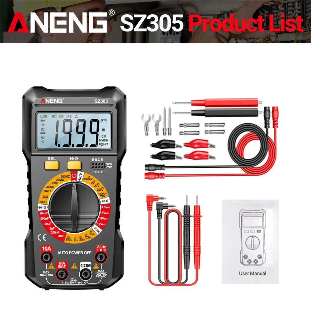 ANENG SZ305 Digital Multimeter Professional AC/DC Voltage Ammeter Capacitor hFE Triode NCV Voltage Induction Electrician Tester