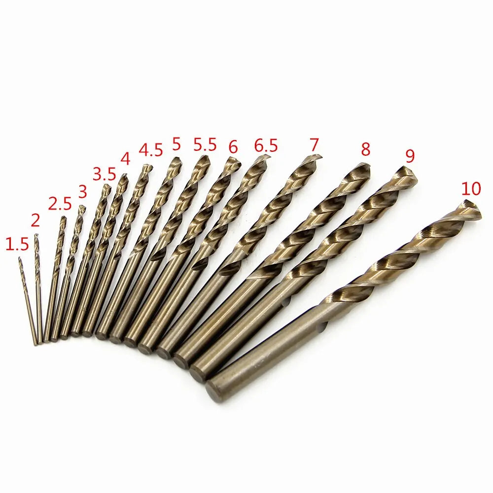 15pc M35 Cobalt Contain Roasted Yellow Straight Shank Twist Drill1.5-10mm High Speed Steel Full Grinding Hole Opening Tool Set