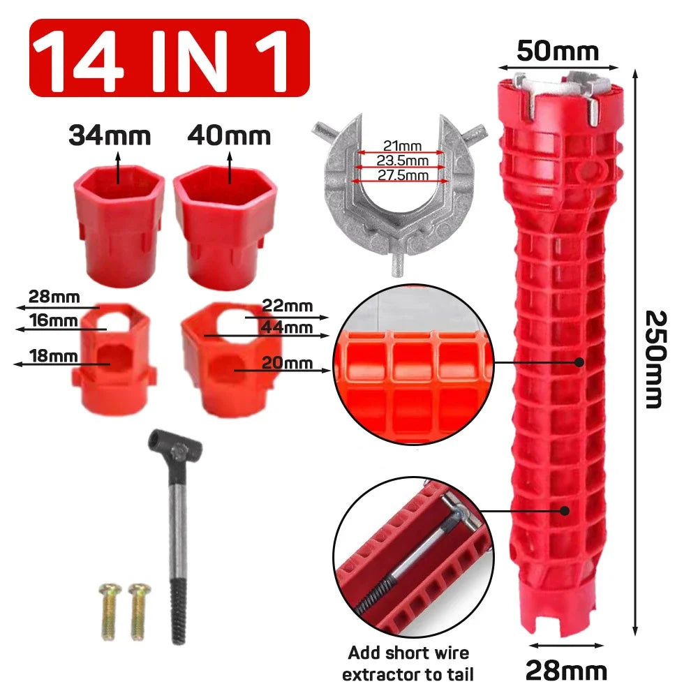 14 In 1 Faucet Sink Wrench Pipe Wrenches Faucet Sink Installer Kit for Bathroom Kitchen Plumbing Repair Installation Hand Tools