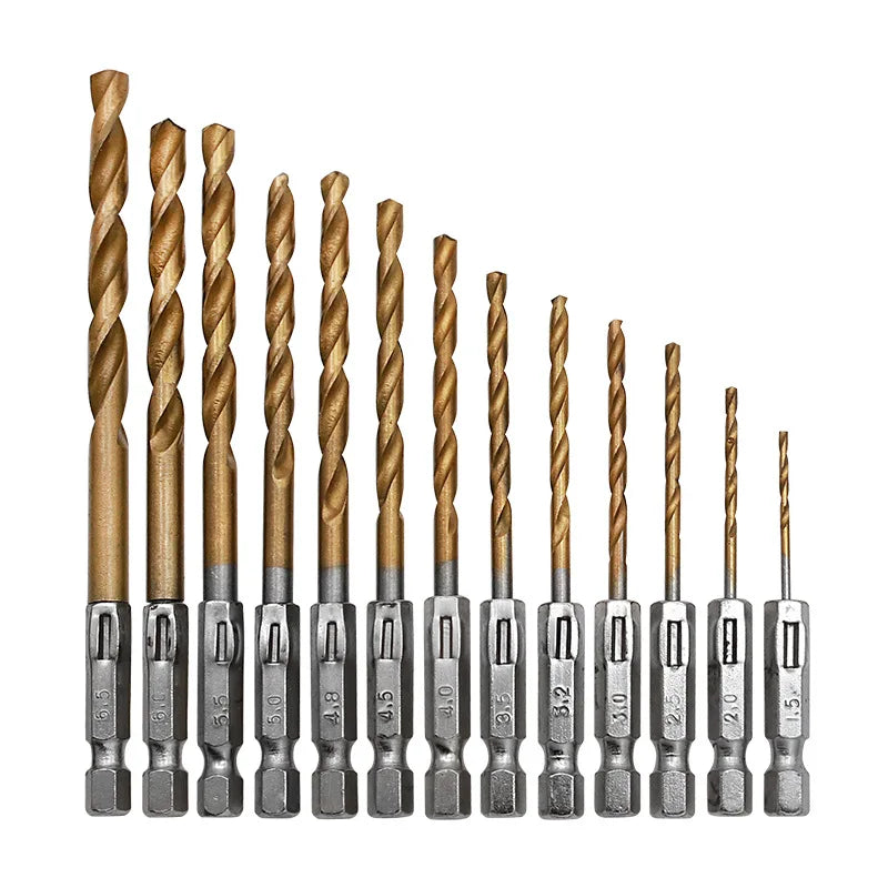 13PCS Titanium Hex Shank Twist Drill Bit Set (1.5–6.5mm)