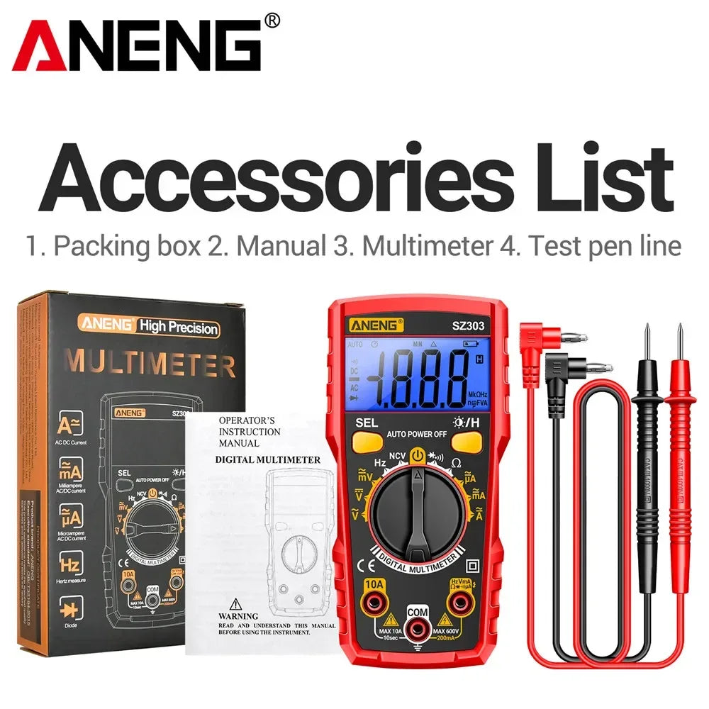 ANENG SZ303 Smart Digital Multimeter 1999 Count Professional AC/DC Voltage Current Electrical Data Retention High Precision Tool