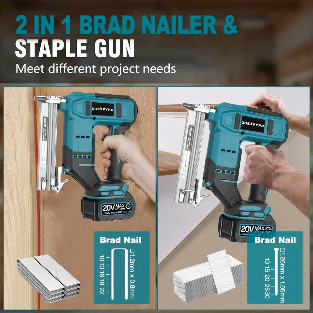 2 in 1 Brushless Electric Nail Gun Cordless Nailer Stapler Framing U-shape Nail Woodworking Tools Fit For Makita 18V Battery