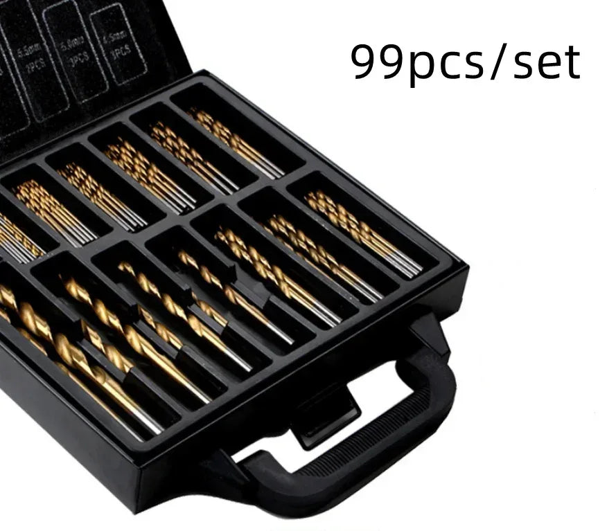 99PCS Titanium Coated High Speed Steel Twist Drill Bit 1.5-10 Combination Drill Set Hand Tools Power Parts Drill Bit Combination