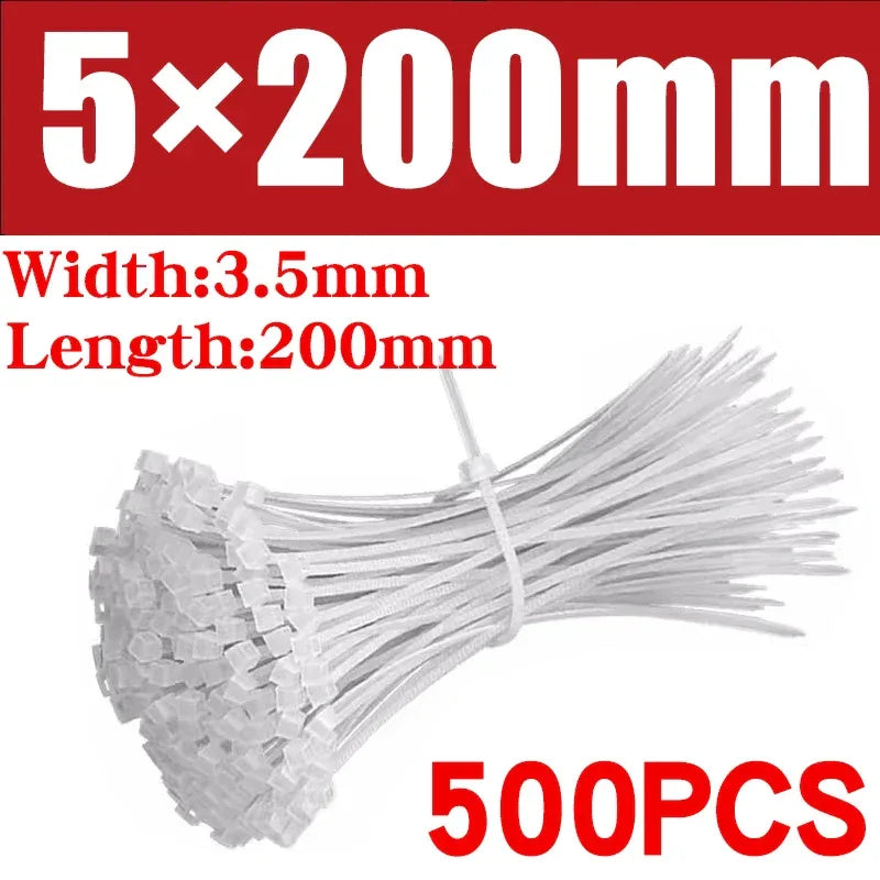 500/1000PCS/bag Self-locking Plastic Nylon Tie White Zip Wraps Strap Nylon Cable Tie Set Fastening Ring Loop Wire Wrap