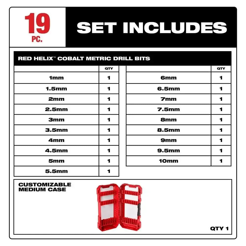 Milwaukee 48-89-2530 RED HELIX Cobalt Metric Drill Bit Set – 19PC