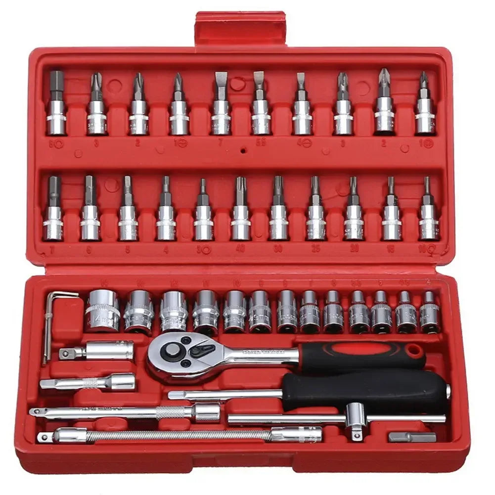 46pcs Socket Set Car Repair Tool Ratchet Spanner Wrench Set Pawl Socket Spanner Screwdriver Professional Metalworking Tool Kit