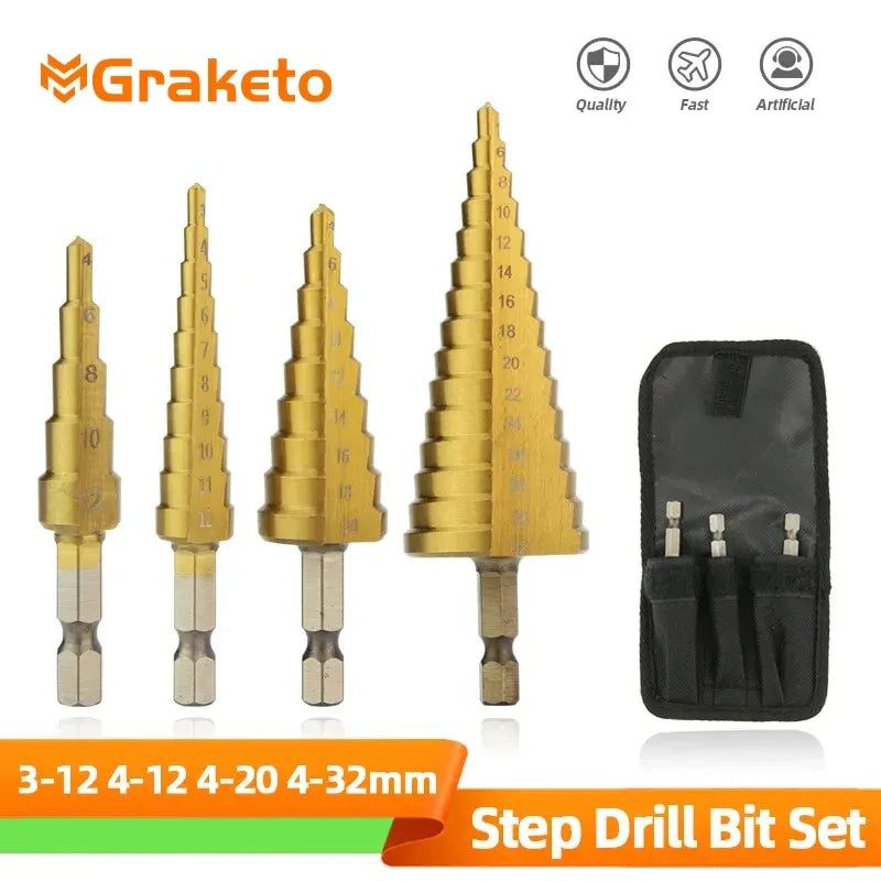HSS titanium step drill bit set 4-12 4-20 4-32mm for drilling metal wood and plastic with conical design