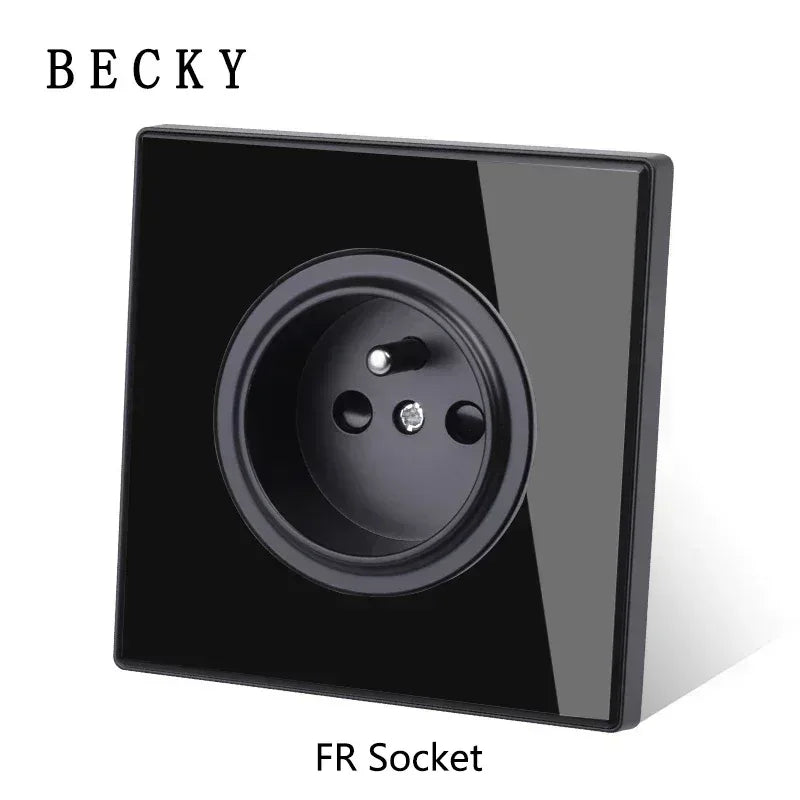 Black Tempered Glass Wall Switch Panel Led European 16a Socket Retro Toggle Light Switch Eu Uk Standard 2usb Socket 1Gang-4gang