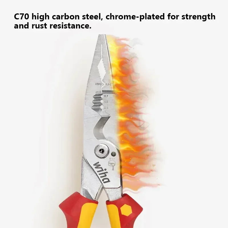 Genuine Wiha 8-in-1 Multi-Purpose Pliers – Insulated Wire Strippers for Electricians, 1000V VDE Tested