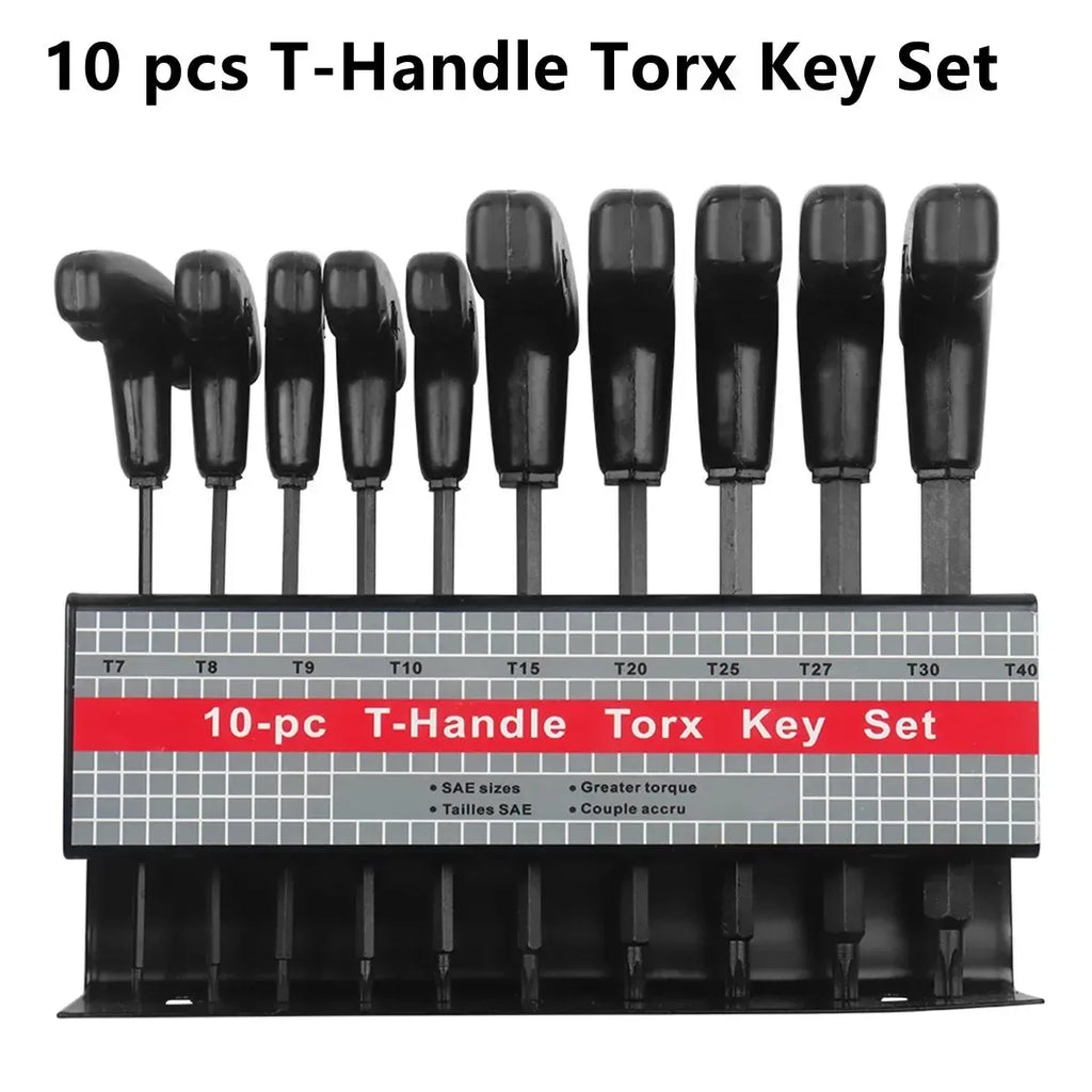 10-Piece T-Handle Hex Key Set – Metric & Inch Allen Wrenches with Storage Stand