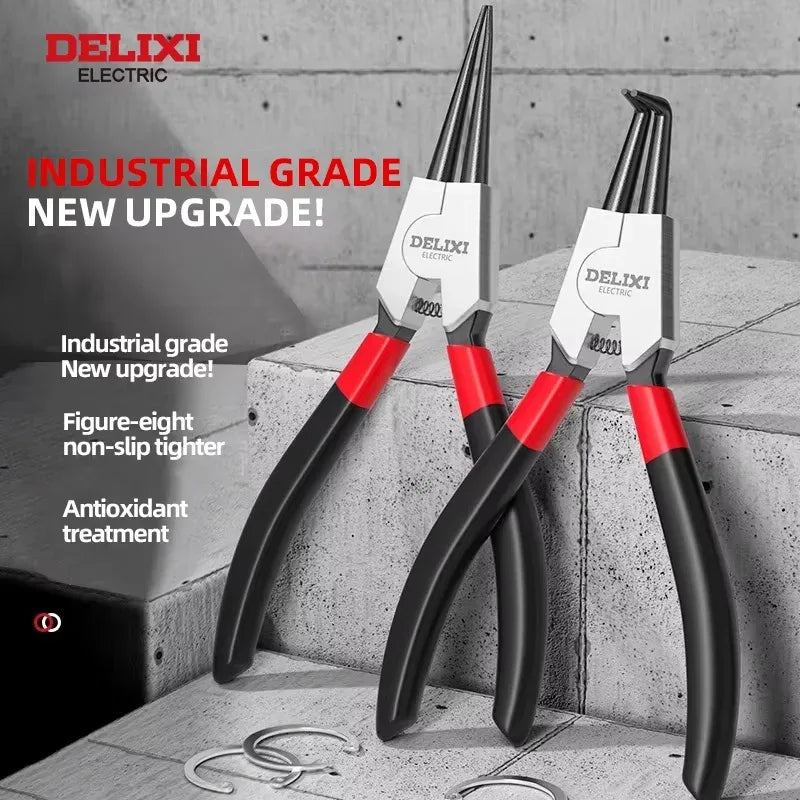 DELIXI ELECTRIC 5-Inch Internal External Circlip Pliers with Non-Slip Handle for Snap Rings, Hoses & Gasket Removal