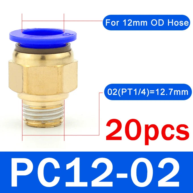 20PCS Pneumatic Air Connector Fitting PC 4mm 6mm 8mm 10mm 12mm Thread 1/8" 1/4" 3/8" 1/2" Hose Fittings Pipe Quick Connectors