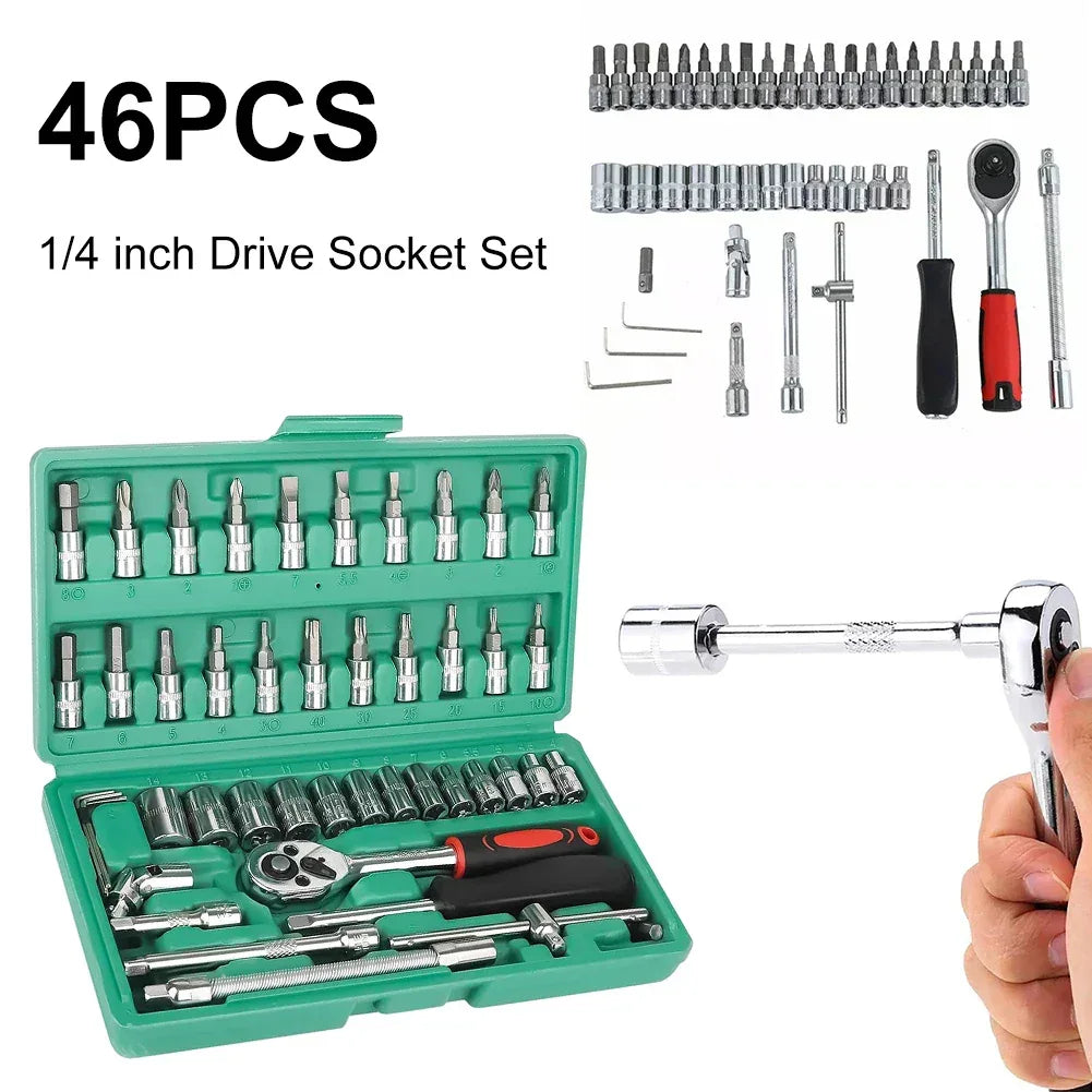 53pc/46pc Car Repair Tool Kit 1/4-Inch Socket Set Car Repair Tool Ratchet Torque Wrench Combo Auto Repairing Set Mechanic Tools