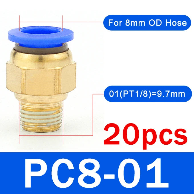 20PCS Pneumatic Air Connector Fitting PC 4mm 6mm 8mm 10mm 12mm Thread 1/8" 1/4" 3/8" 1/2" Hose Fittings Pipe Quick Connectors