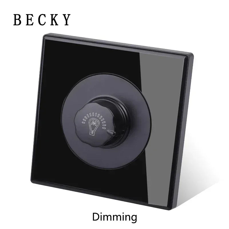 Black Glass Wall Switch & Socket Panel – EU/UK Standard with USB, TV/SAT/Network Ports, Modern Sliding Design