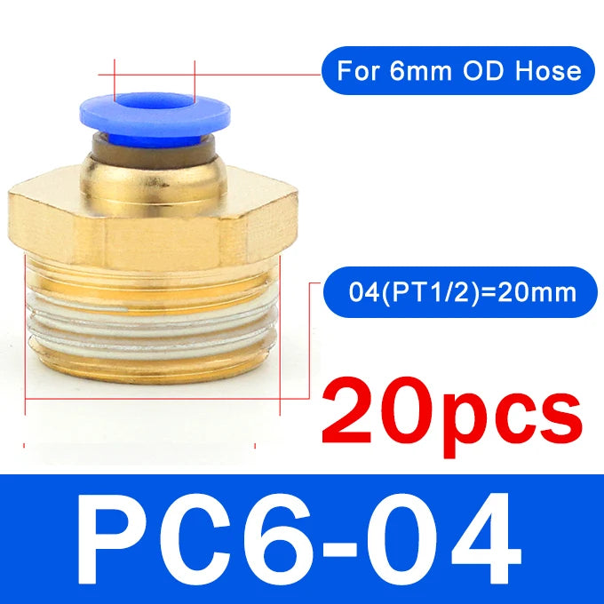 20PCS Pneumatic Air Connector Fitting PC 4mm 6mm 8mm 10mm 12mm Thread 1/8" 1/4" 3/8" 1/2" Hose Fittings Pipe Quick Connectors