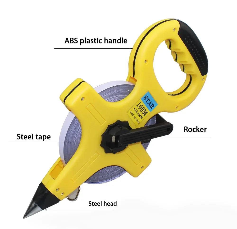 30M 50M 100M Retractable Metric Tape Open Reel Long Steel Tape Measure Measuring Ruler Woodworking Tools