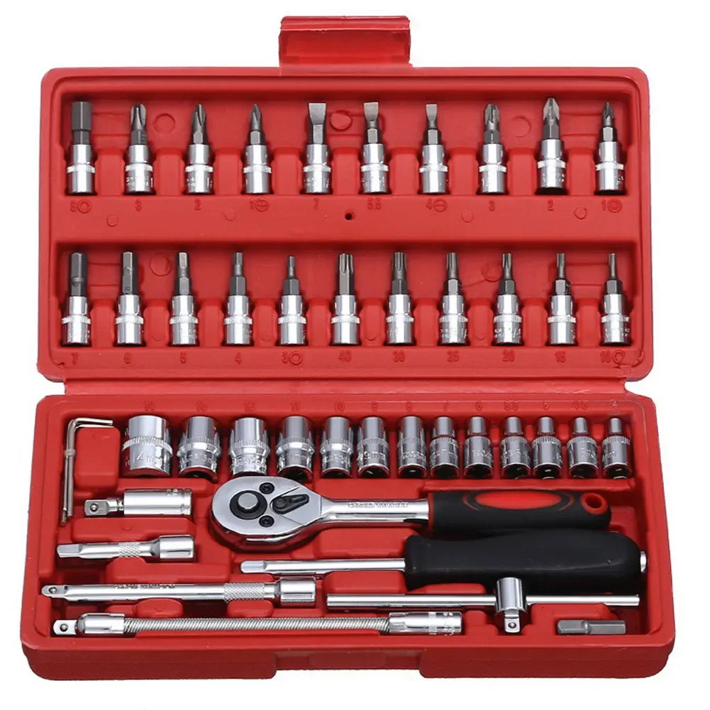 53pc/46pc Car Repair Tool Kit 1/4-Inch Socket Set Car Repair Tool Ratchet Torque Wrench Combo Auto Repairing Set Mechanic Tools