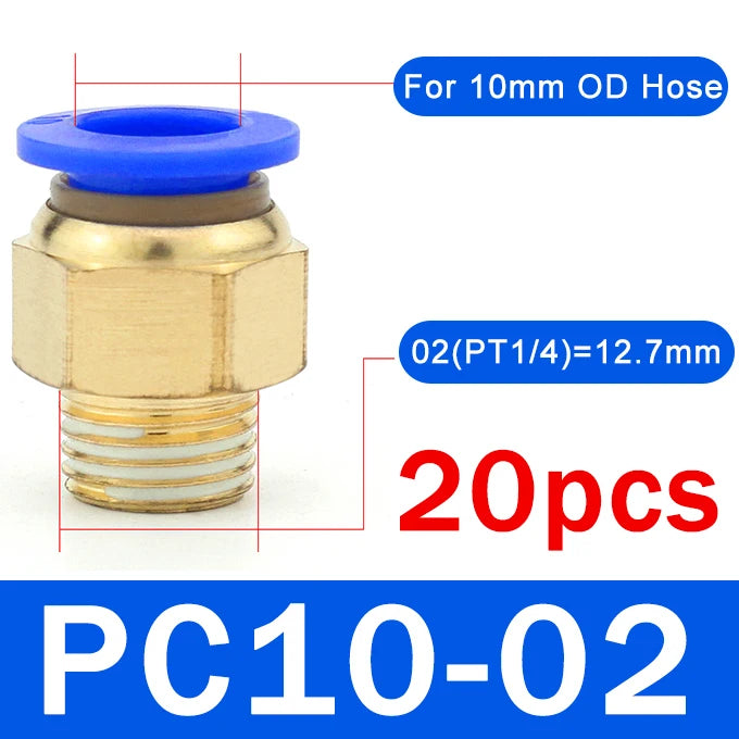 20PCS Pneumatic Air Connector Fitting PC 4mm 6mm 8mm 10mm 12mm Thread 1/8" 1/4" 3/8" 1/2" Hose Fittings Pipe Quick Connectors