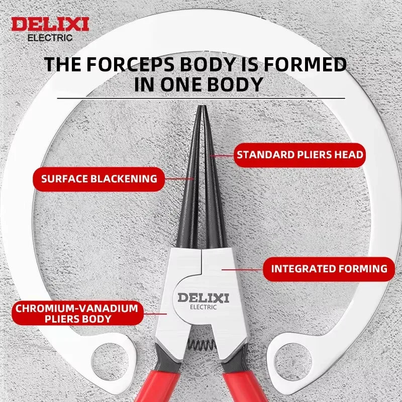 DELIXI ELECTRIC 5-Inch Internal External Circlip Pliers with Non-Slip Handle for Snap Rings, Hoses & Gasket Removal