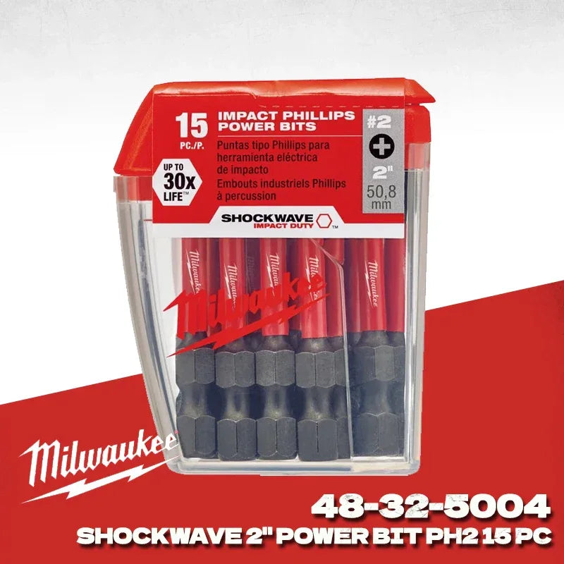 Milwaukee 48-32-5004 PH2 Impact Bits 2 Inch 50mm 15 Pack SHOCKWAVE