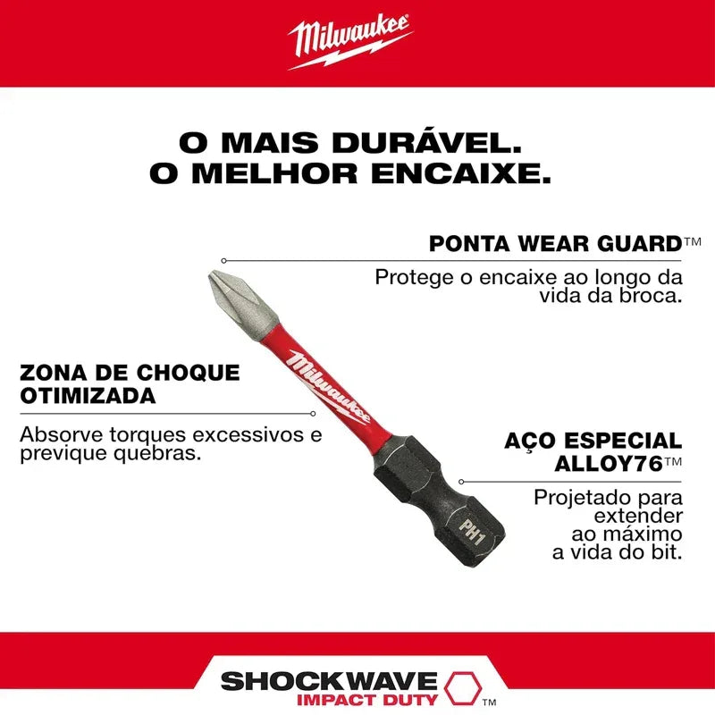 Milwaukee PH2 2" Impact Bits 15 Pack SHOCKWAVE 50X LIFE 50mm – 48-32-5004