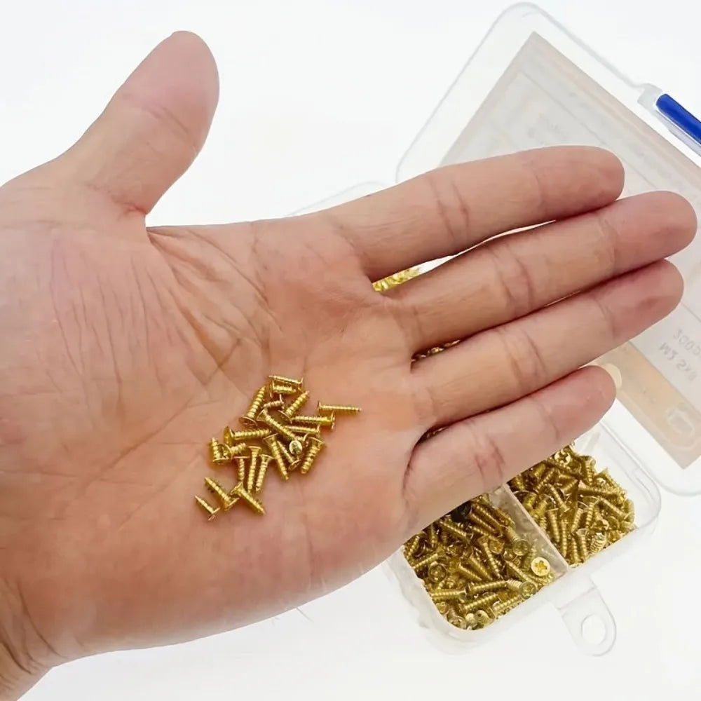 1200pcs 6 Kinds M2 M2.5 Brass Carbon Steel Flat Head Self Tapping Cross Recessed Pan Head Screw Assortment Kit Small Hinge Wood