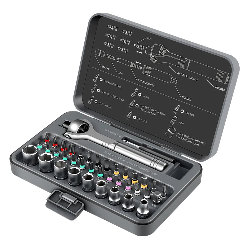 2026 New Ratchet Screwdriver Set Magnetic Wrench Semi-automatic Multi-purpose Sleeve Toolbox Bicycle Repair Tools DIY Tools Kit