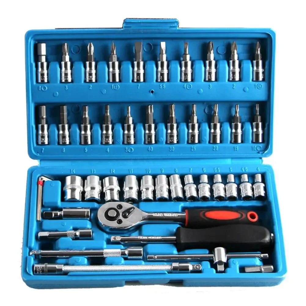 46pcs Socket Set Car Repair Tool Ratchet Spanner Wrench Set Pawl Socket Spanner Screwdriver Professional Metalworking Tool Kit