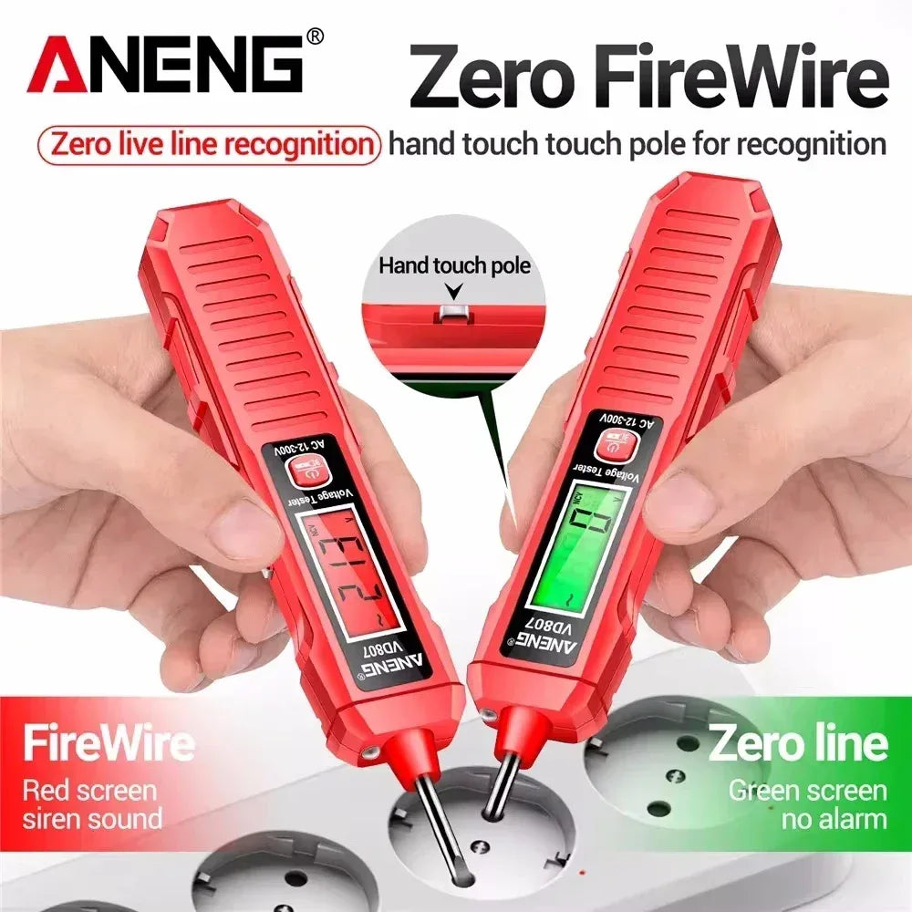 ANENG VD807 Digital Voltage Tester Pen Non-Contact Voltage Tester AC 12-300V Test Pencil 50/60Hz Alarm Zero Fire Wire Tester