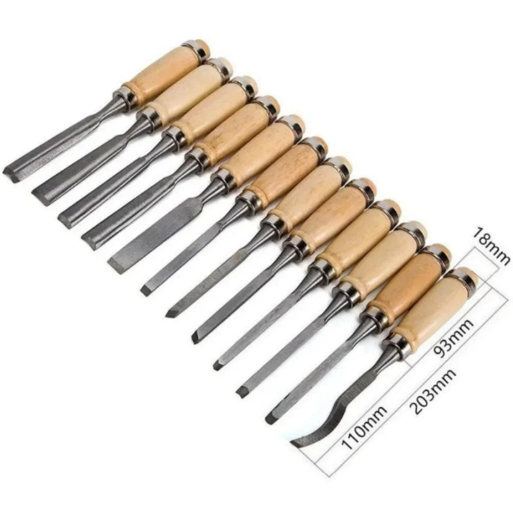 12Pcs Wooden Carving Chisel Set, Woodworking Tools Set with Pouch, Full Size Knife Gouge Kit for Carving Projects Consruction An