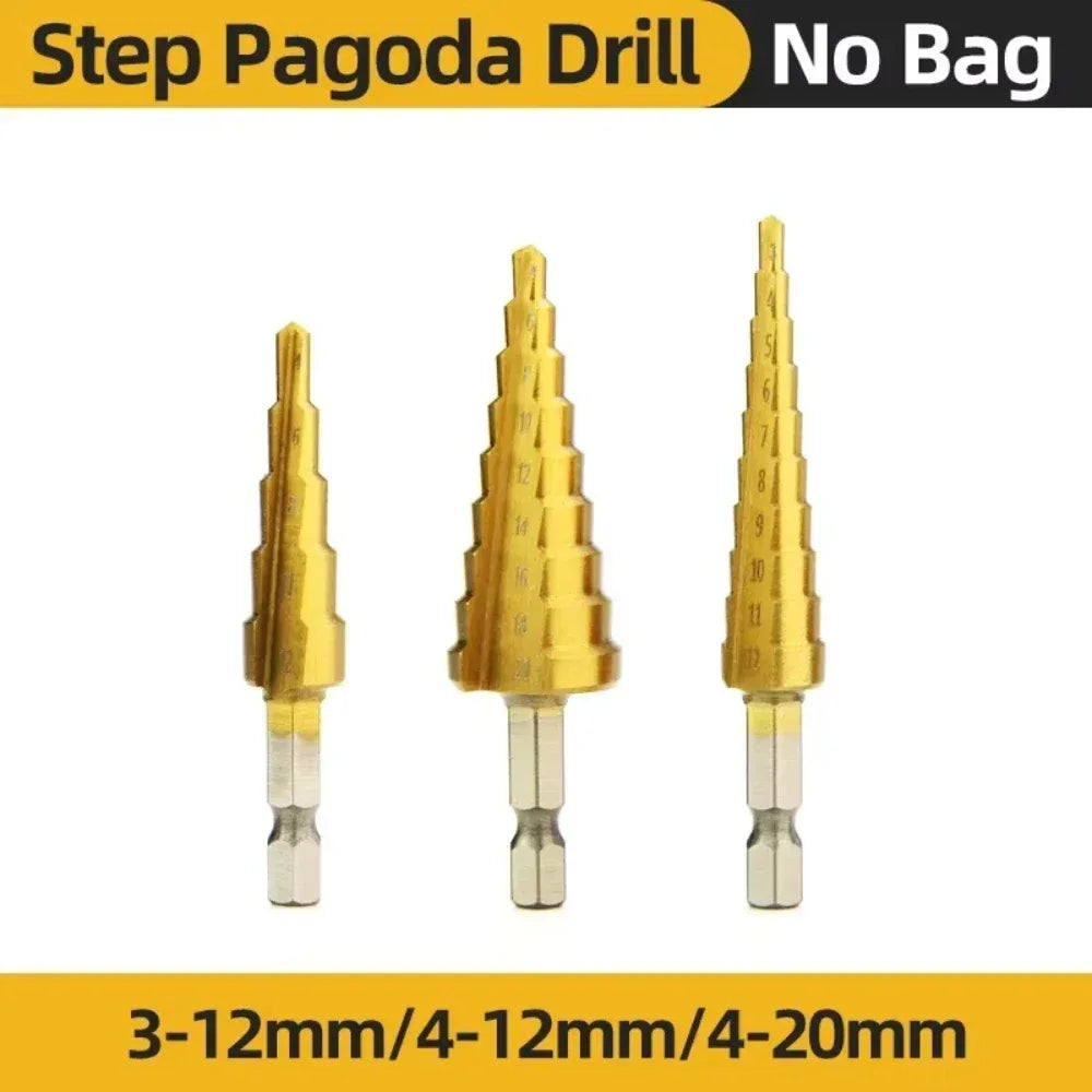 HSS Titanium Step Drill Bit Set – Conical Stepped Drill Bits for Metal, Wood & Plastic