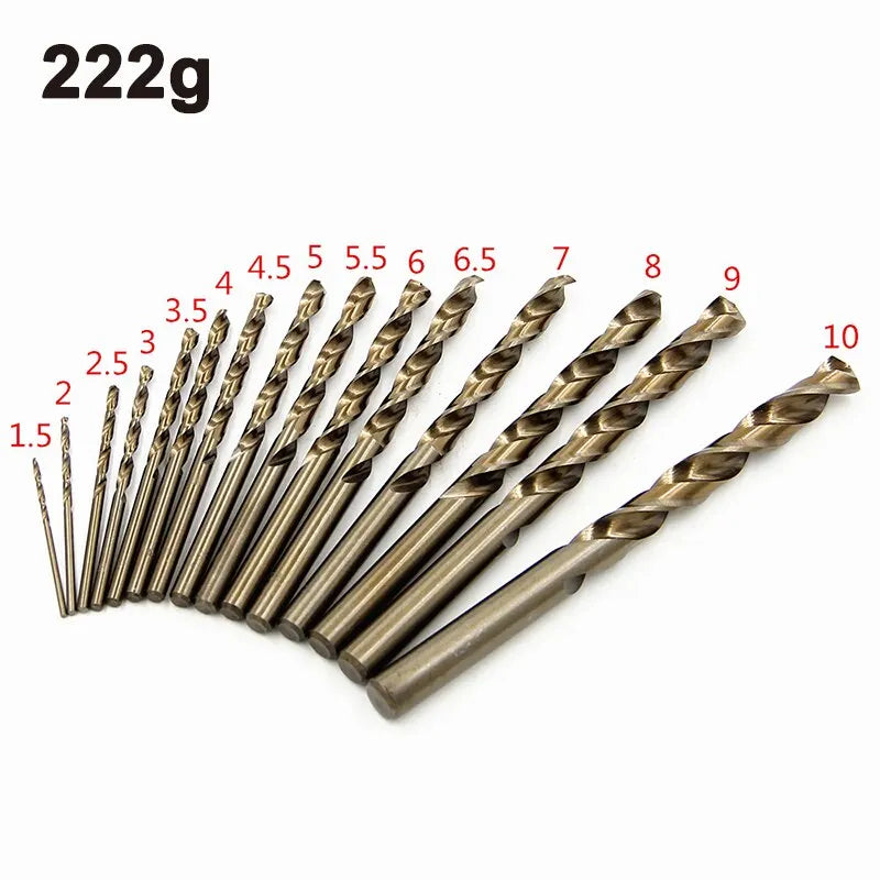 15pc M35 Cobalt Contain Roasted Yellow Straight Shank Twist Drill1.5-10mm High Speed Steel Full Grinding Hole Opening Tool Set